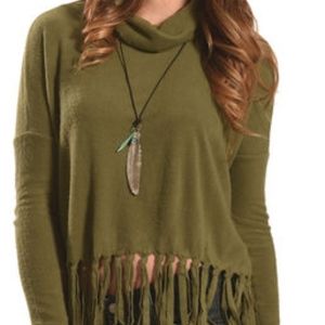 New Olive Green Fringe Hem Crop Top S M L